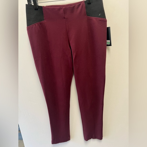 JONES NEW YORK PONTE KNIT PULL ON PANTS W/ELASTIC INSETS SIZE LARGE MERLOT COLOR - Picture 4 of 10
